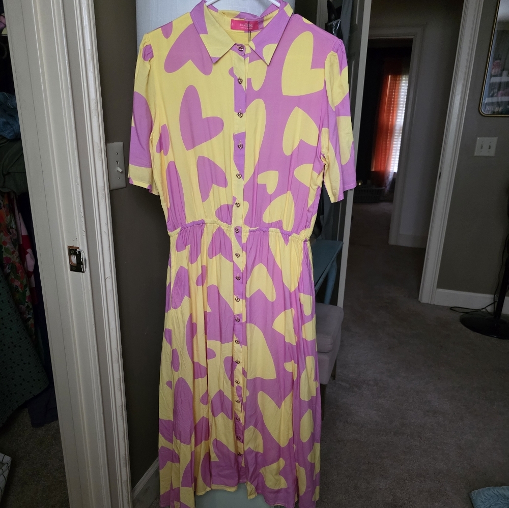 NWT JulyLiebe pink + yellow heart dress